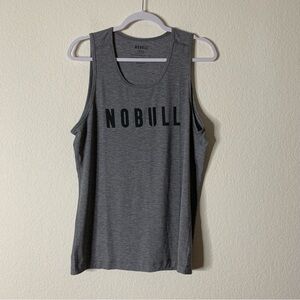 NoBull Mens gray logo spell out muscle tank M